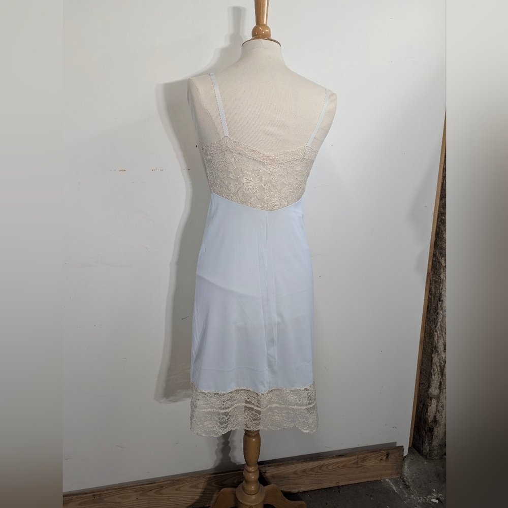 Vintage Lace Trim Light Blue Slip Dress Extraordinary Lace 34 S Ivory Stretch - Picture 6 of 15